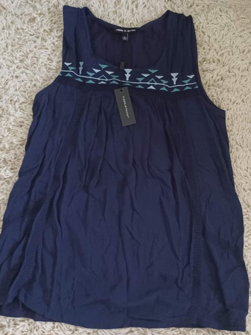 Cable & Gauge Womens L NWT Navy Embroidered Aztec Tunic Tank Top Boho